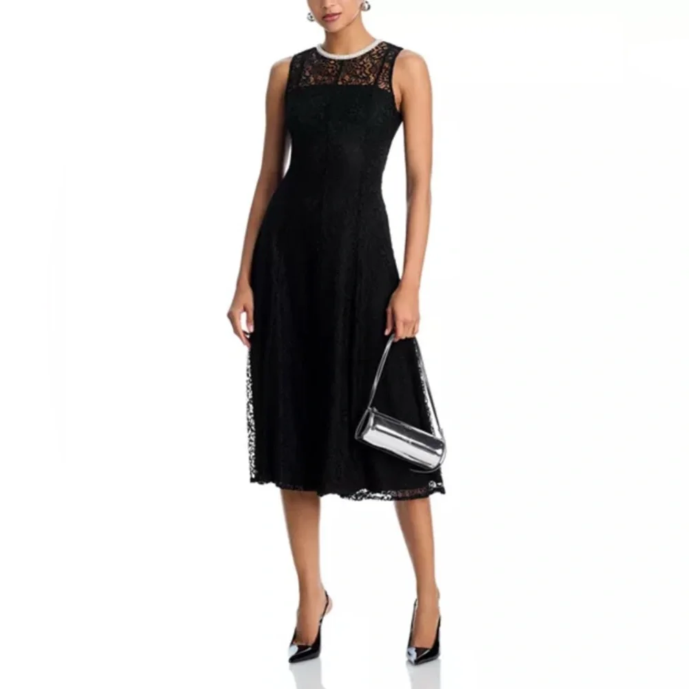 Kobi Halperin Black Lace Crochet Sleeveless Fit Flare Midi Dress 8 - Picture 1 of 9